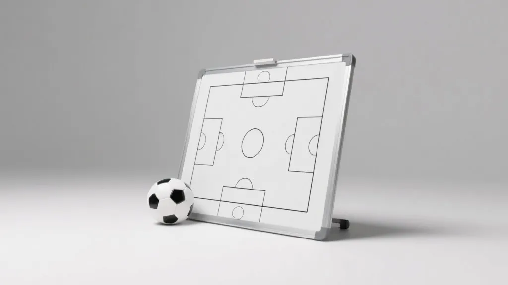 世界杯主题的战术板与足球，极简风，强调赛制与对阵图